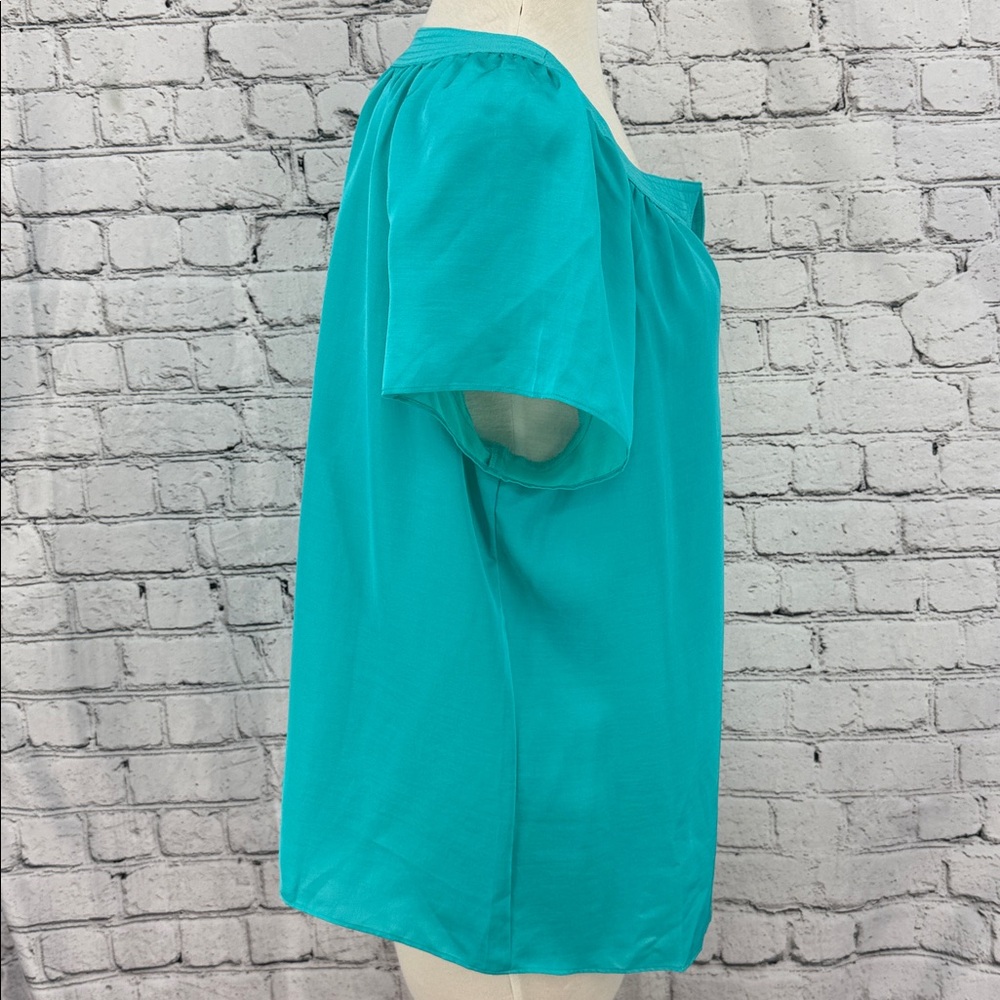 🏷️ Talbots Sateen Split-Neck Tunic — Short Sleeve — Size 16 (XL) — Teal — NWT - Picture 5 of 10
